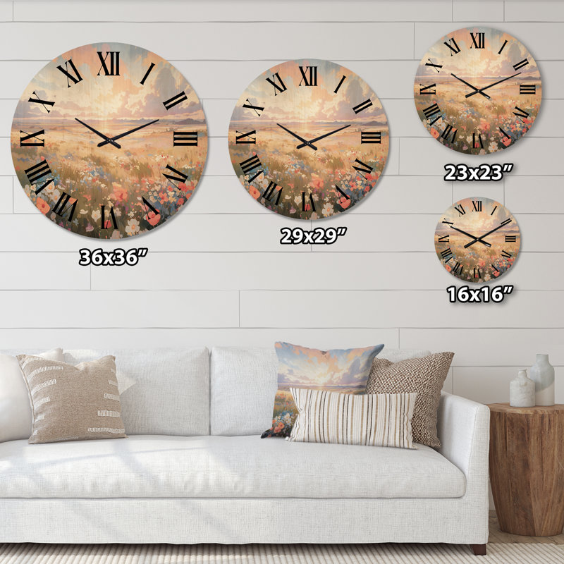 Horloge murale Coral Beige Wildflower Meadow, Très grand