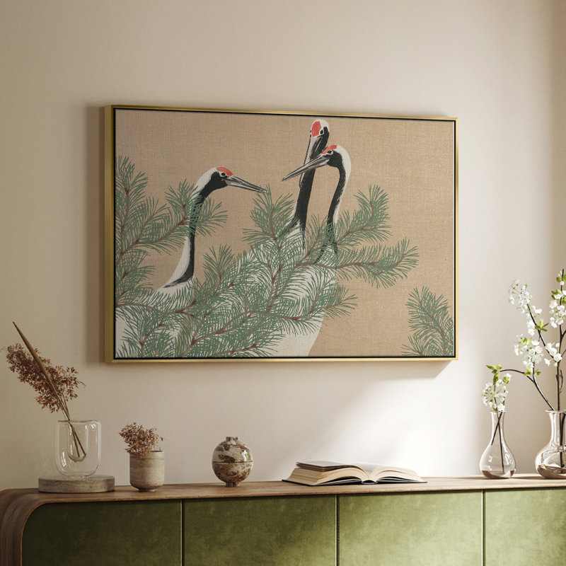 Paysage rétro - Mxvii, Toile avec cadre flottant or, H 17 po x l 25 po x P 2 po