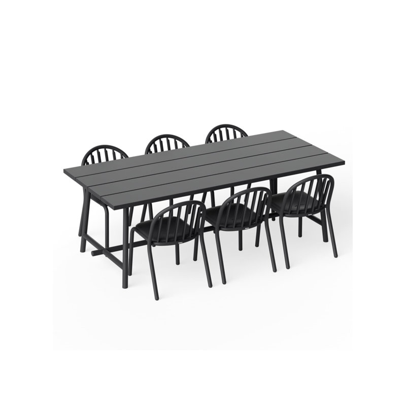 Fred 7 Piece Dining Set, Black, 31.7" H x 20.5" W x 23.5" D, Anthracite