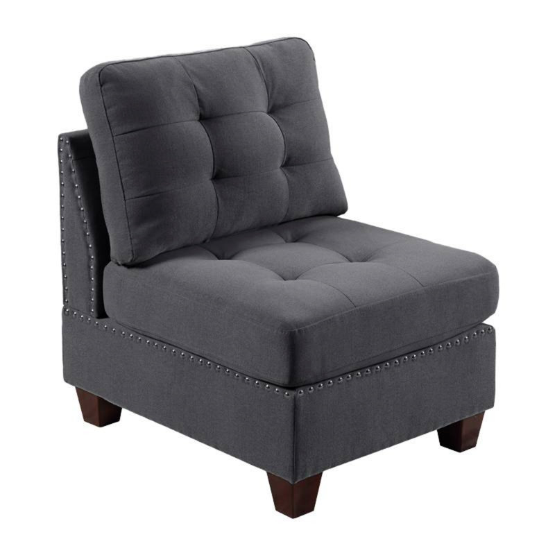 Ensemble de salon modulaire contemporain modulaire 7 pièces Mobilier de salon en L gris capitonné en tissu d'ameublement avec têtes de clous capitonnés 2X coin 3X fauteuil sans accoudoirs et 2X repose-pieds