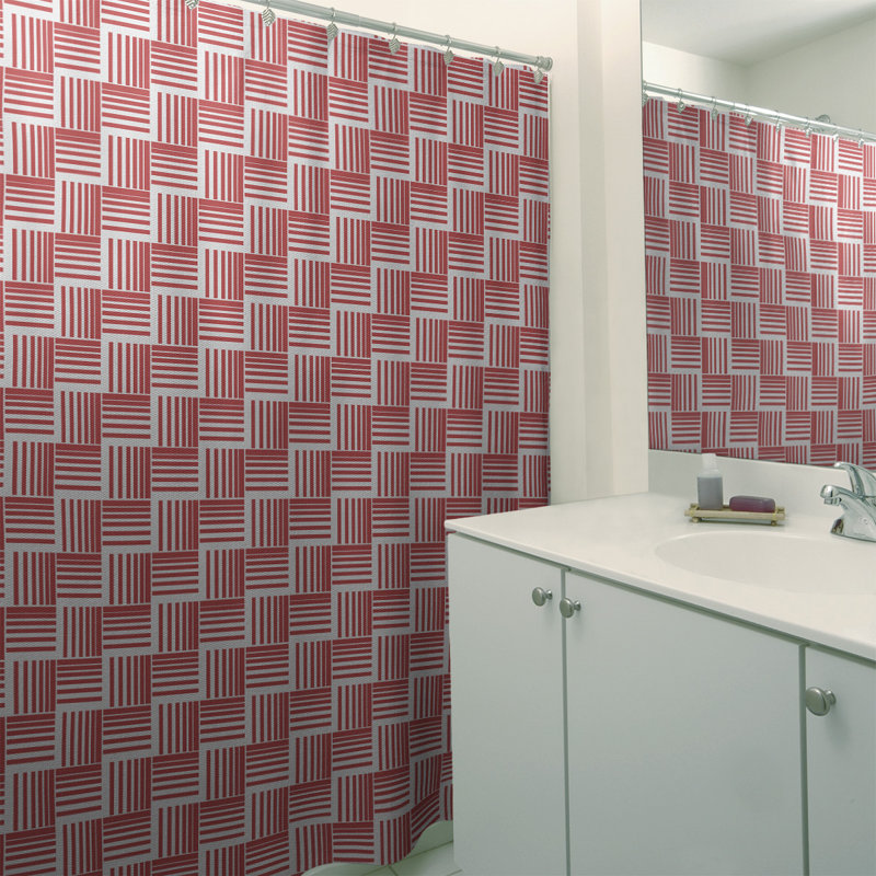 Rideau de douche simple basketweave rayures classic, Rouge / blanc neige