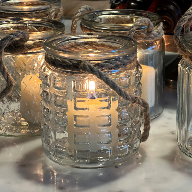 5 Piece Nautical Rope Rimmed Candle Lanterns, 3.5"