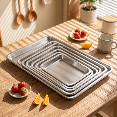 Plateau de service rectangulaire Liantong en acier inoxydable 304 de qualité alimentaire, 26,9 cm (L) x 20 cm (P) x 2 cm (H).