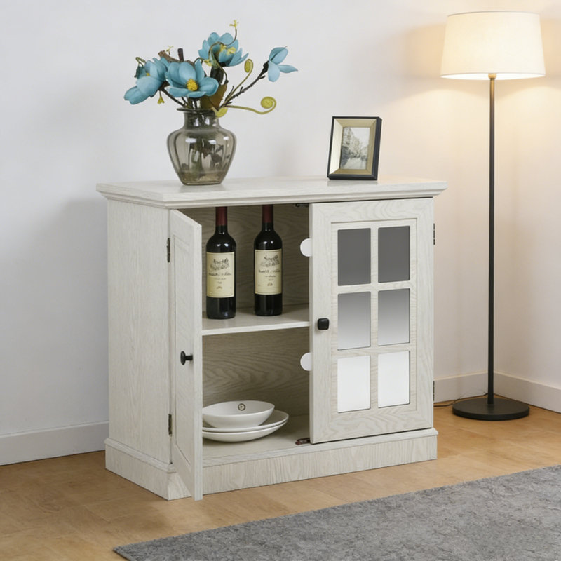 3-mirrored Acrylic Door 45'' Wide Storage Sideboard - Mdf & Decorative Laminate Cabinet With Adjustable Shelves For Living, Dining And Kitchen Spaces