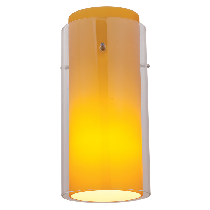 Glass`n Glass - Cylinder Pendant Glass Shade - Brushed Steel Finish, Clear/Amber