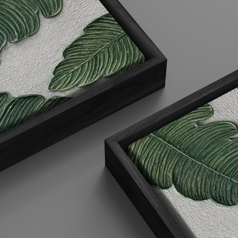 Impression sur toile encadrée de feuilles tropicales vert foncé, Noir, H 60 po x l 20 po x P 1,5 po