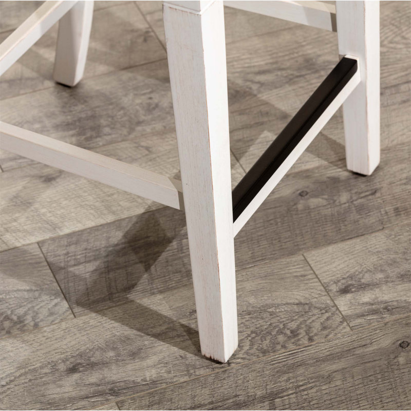 Tabouret de comptoir, siège en cuir, Blanc antique, Noir