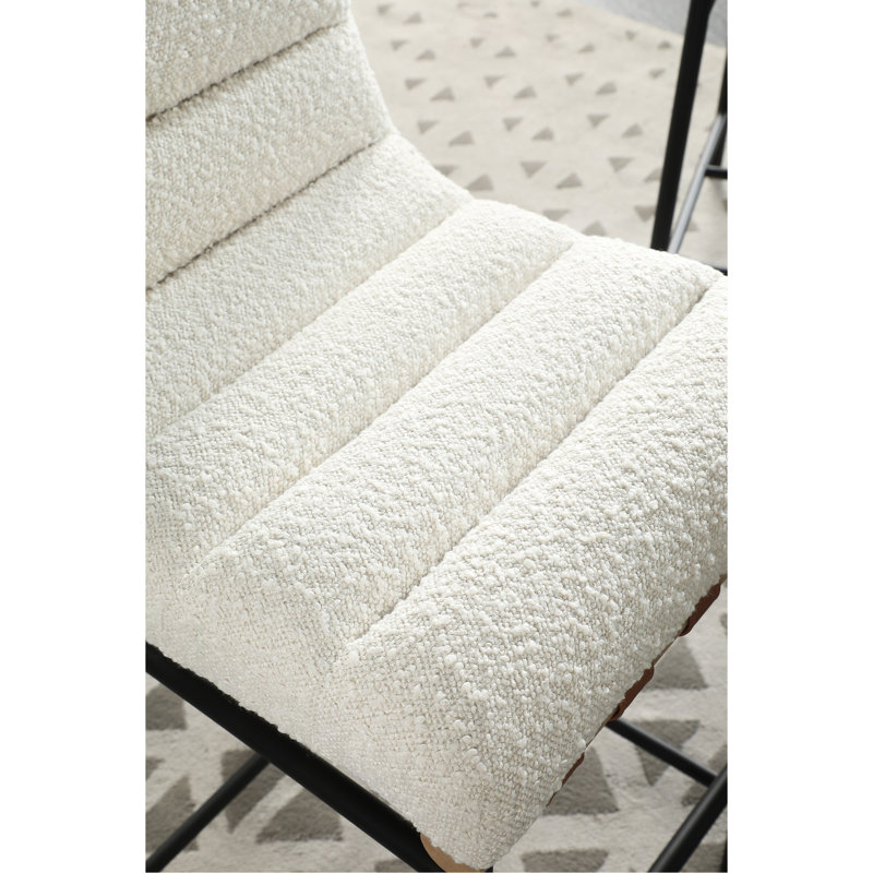 Élégant fauteuil à hauteur de comptoir en tissu Boucle avec détails en cuir pu et support en bois