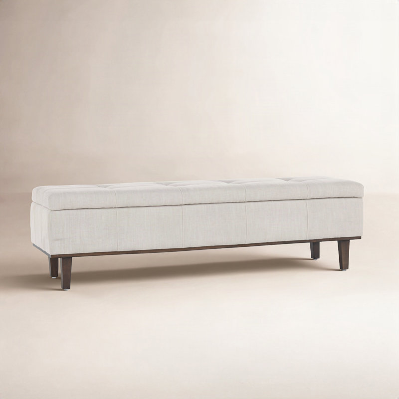 Louise Upholstered Storage Bench, French Beige Basketweave