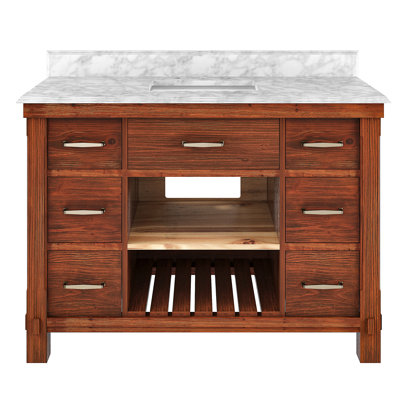 48'' Free-standing Single Bathroom Vanity in Brown with Carrara Marble Vanity Top and Backsplash -  CASAINC, CA512-48-C-TB