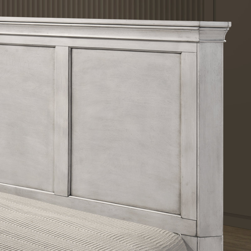 Ailany Traditional Wood Panel Bed, Queen, Antique Walnut Finish, Queen, Antique White