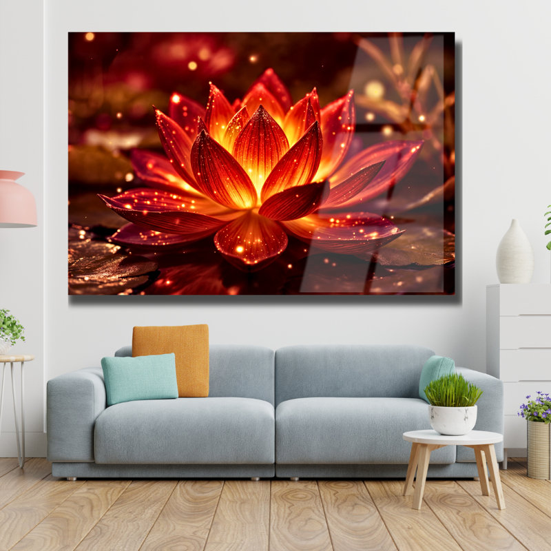 Fleur de lotus en verre trempé, art mural de style naturel, H 30 po x l 40 po