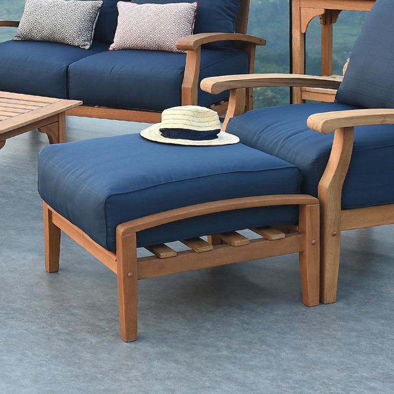 Pouf d'extérieur Summerton en teck avec coussin, Oléfine marine performance, Naturel
