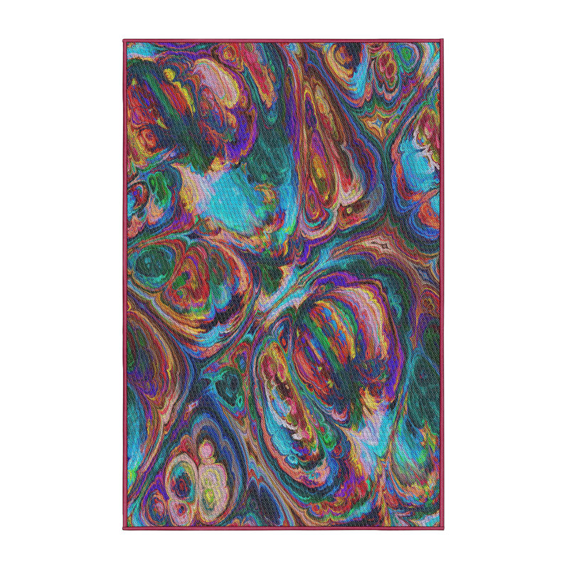 Tapis abstrait mauve / vert / bleu Arleny Anatolijs, Rectangle 7 pi x 10 pi