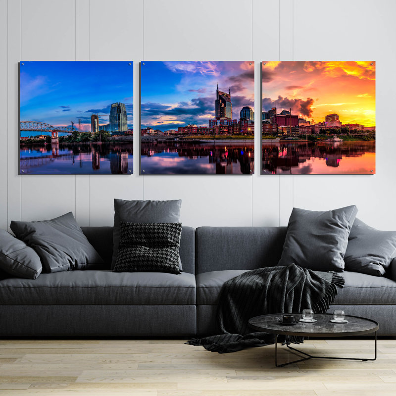 «Epic Art» Nashvile After The Storm »par Jonathan Ross, ensemble d'art mural en verre acrylique, 3 pièces, H 36 po x l 108 po