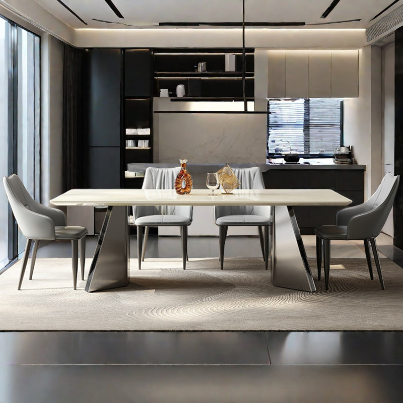 Ensemble de table de salle à manger moderne et simple en faux marbre, H 29,5 po x L 63 po x l 35,4 po, 7