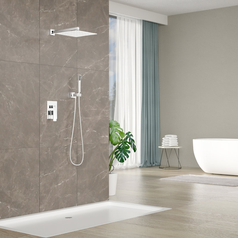 Système de pomme de douche, douchette de pluie carrée murale en acier inoxydable de 12 pouces avec valve, Chrome poli