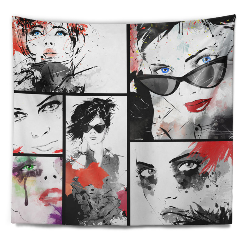 Portrait beaux visages collage tapisserie Abstract, H 32 po x l 39 po