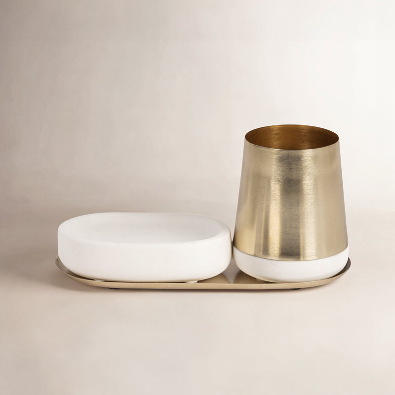 Montae Metal Desk Organizer, White/Gold