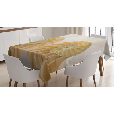 Ambesonne Seashells Tablecloth, Close-Up Inside Out 2 Sides Of Seashell Geometric Mirrored Symmetric Vision, Rectangular Table Cover For Dining Room Kitchen Decor, 52" X 70", Cream White