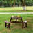 6 Person Picnic Table With Benches - Umbrella Hole, Weather , Brown, For Garden Use Round 3 Built-In Hole Smooth Edge Outdoor Dining-11235397