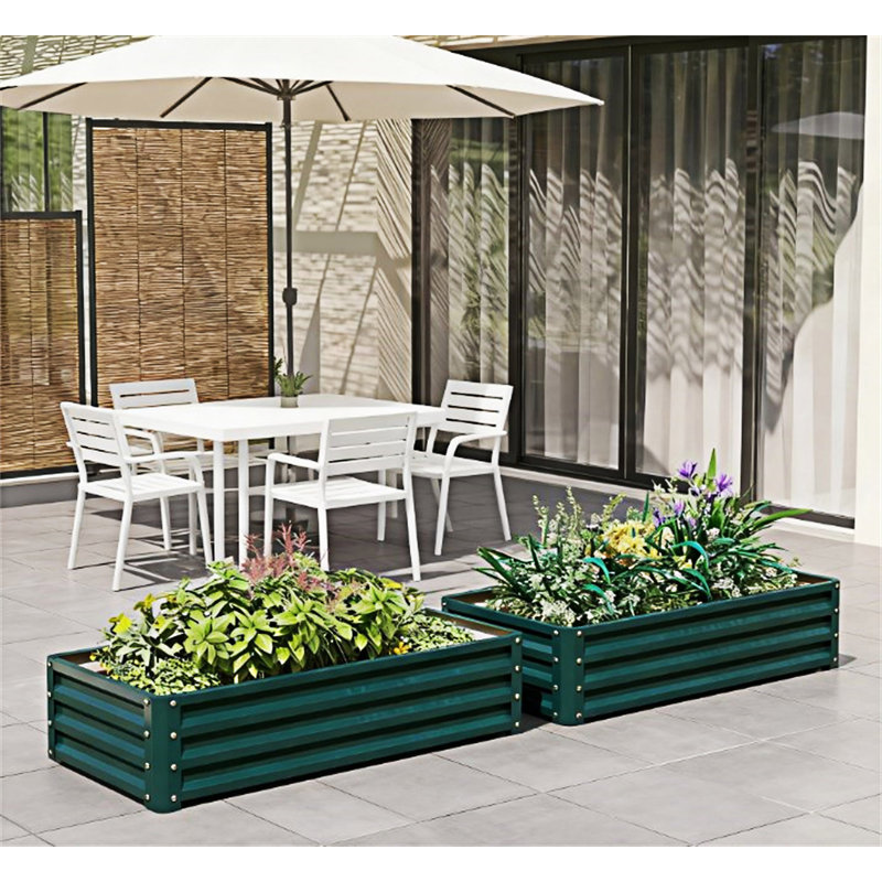 Metal Planter Box Galvanized Raised Garden Bed, Green