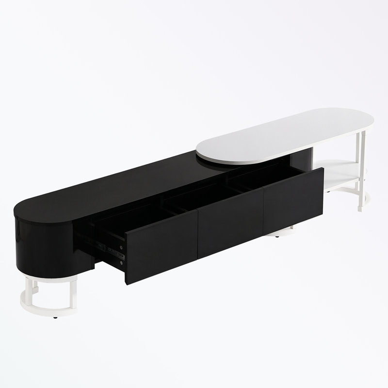 Modern Extendable TV Stand with 3 Drawers, Black/White