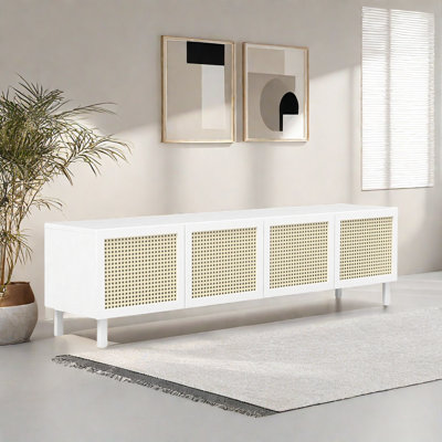 Crédence de rangement simple en bois massif avec meuble télé en rotin de l 70,8 po