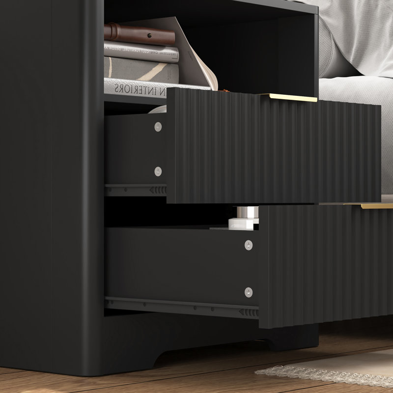 Table de chevet intelligente avec station de charge et veilleuse à commande vocale, table de chevet moderne avec armoire de rangement, table de bout USB et prise de courant CA pour la chambre à coucher