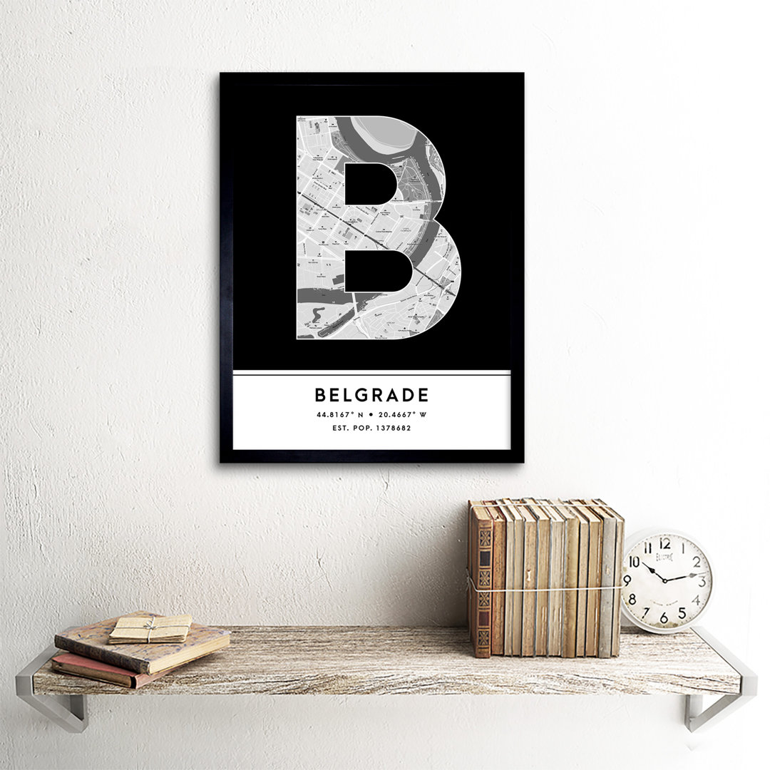 Belgrade City Map Belgrade Black & White - Single Picture Frame Typography