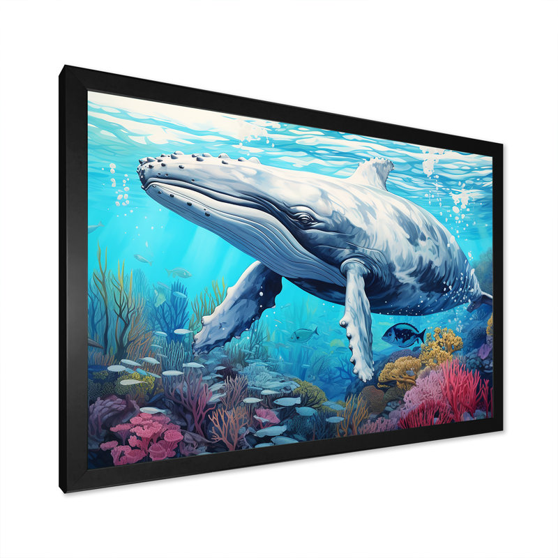 «Whale Tranquility Oasis» sur toile, H 12 po x l 20 po x P 1 po, Cadre photo noir simple