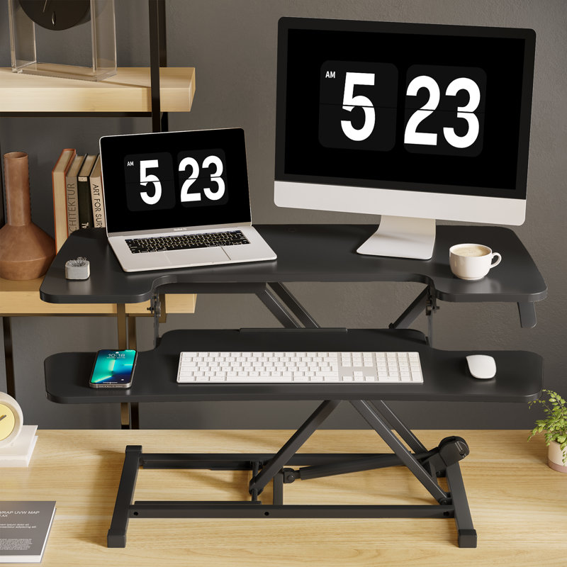 Desk Converter with Removable Keyboard Tray, Black, 19.7" H x 35" W x 24.1" D