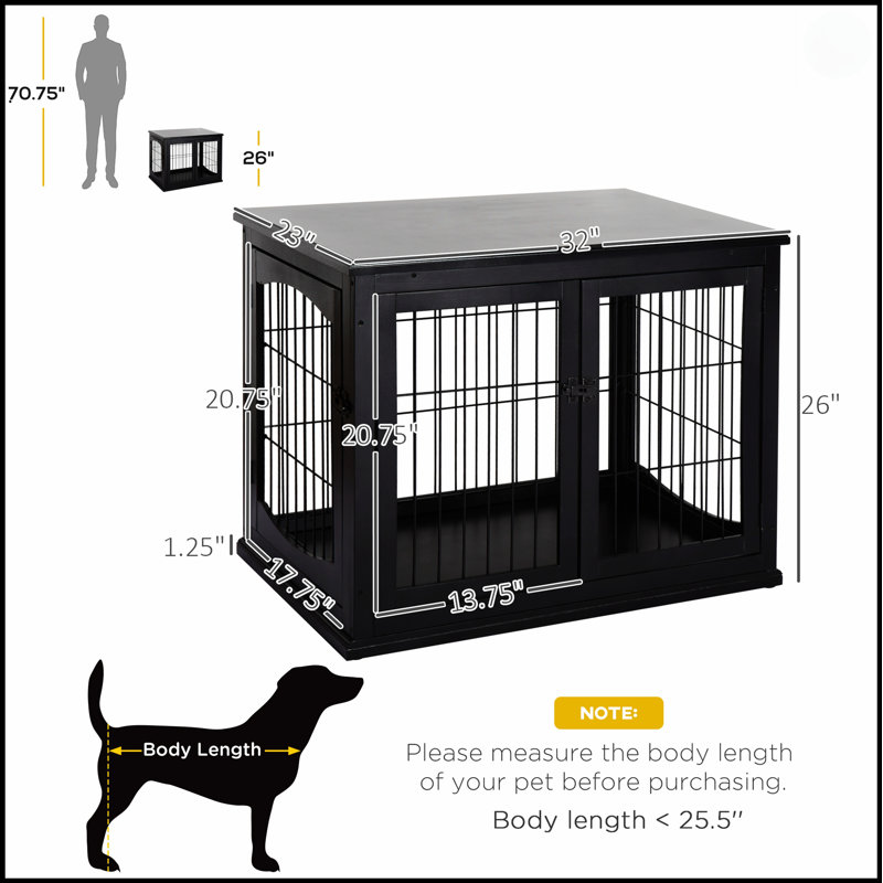 Meuble de caisse pour chien Pawhut, petite table de bout avec cage pour deux côtés, porte verrouillable et design décoratif