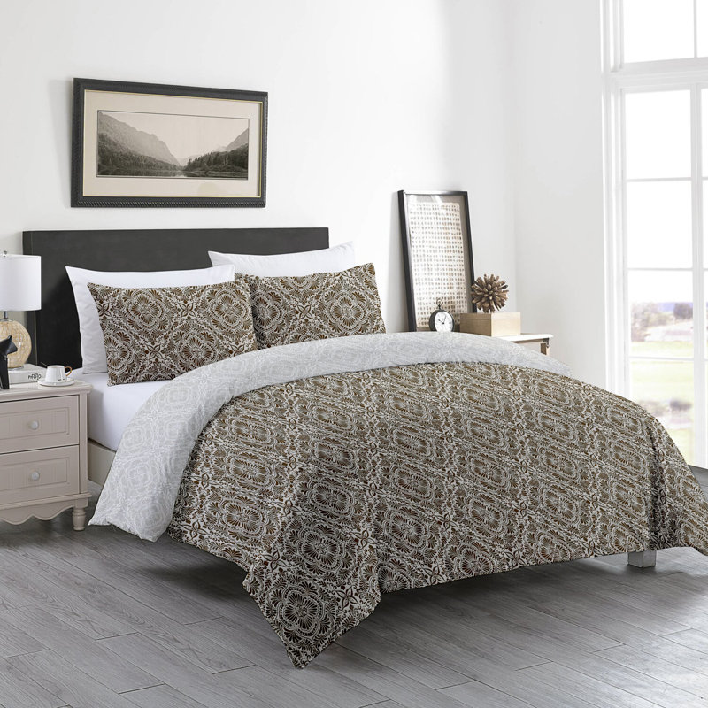  Ensemble de housse de couette réversible standard en coton biologique 3 pièces brun 