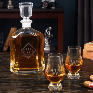 Engraved Bull Whiskey Decanter with Whiskey Glasses - 6pc for Whiskey Bourbon Scotch Lovers - Home Wet Bar