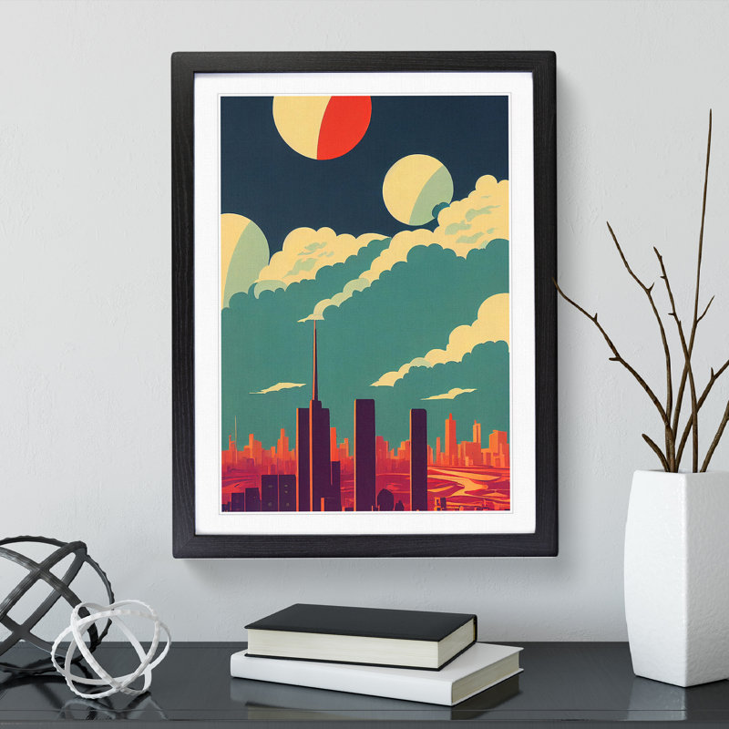 City Skyline Deco No.5 - Single Picture Frame Print, 64cm H x 46cm W x 2cm D, Black