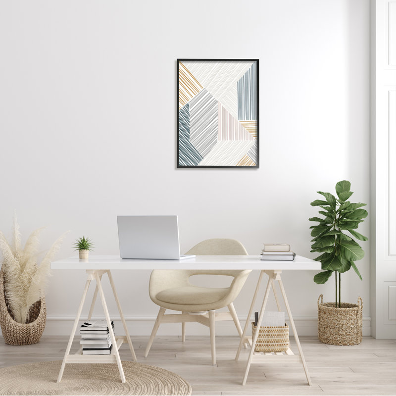 Motif de lignes abstraites modernes à deux dimensions, H 30 po x l 24 po x P 1,5 po, Giclée encadrée noir minuit