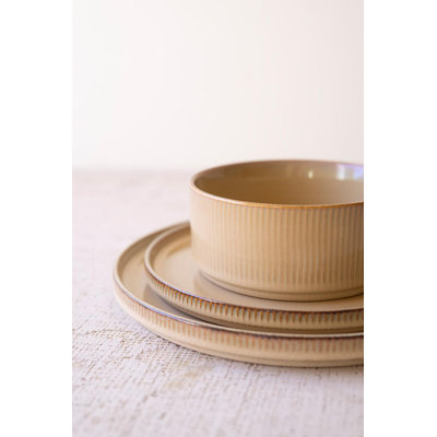 ENSEMBLE DE 3 BOLS À SALIER EN CÉRAMIQUE KHaki AVEC RIDGES