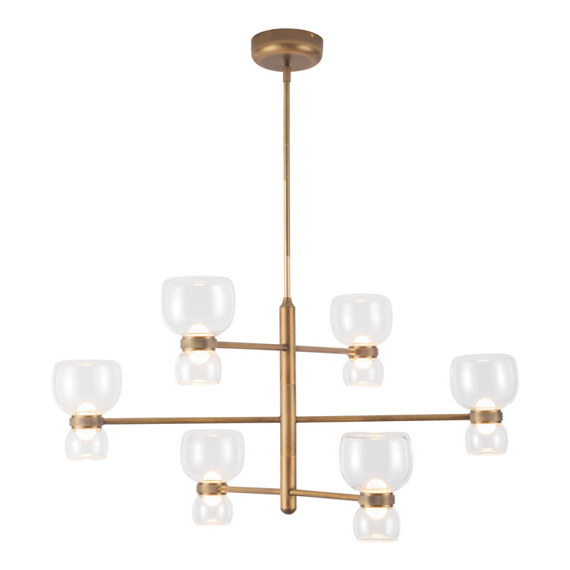Sutton 36-in Black dimmable LED Chandelier, Clear Glass, Antique Brass