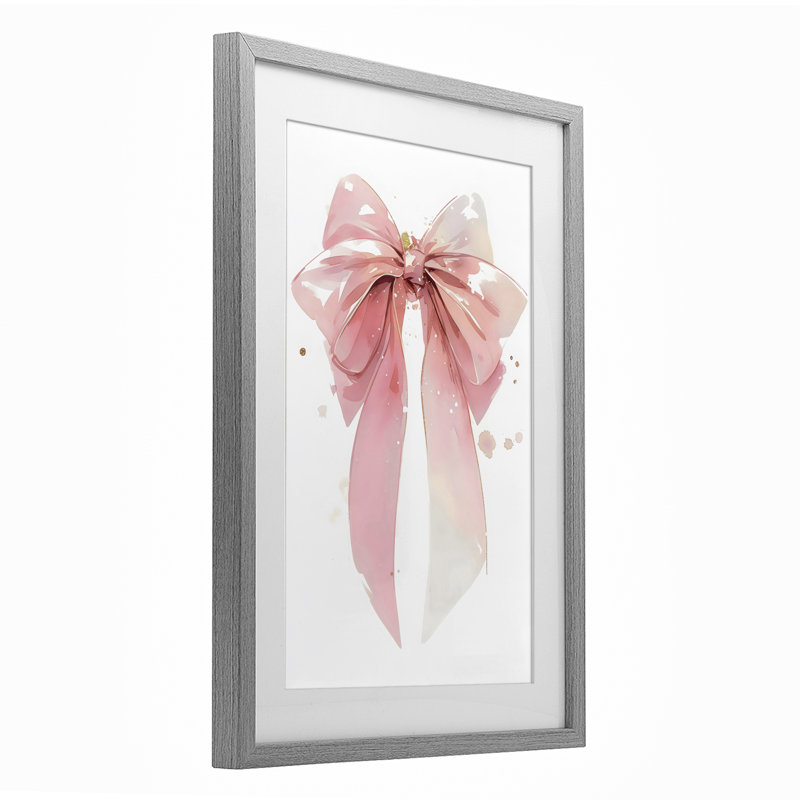 Reproduction sous verre moderne et élégante encadrée d'un nœud rose, design par Creative Studio, H 23 po x l 17 po