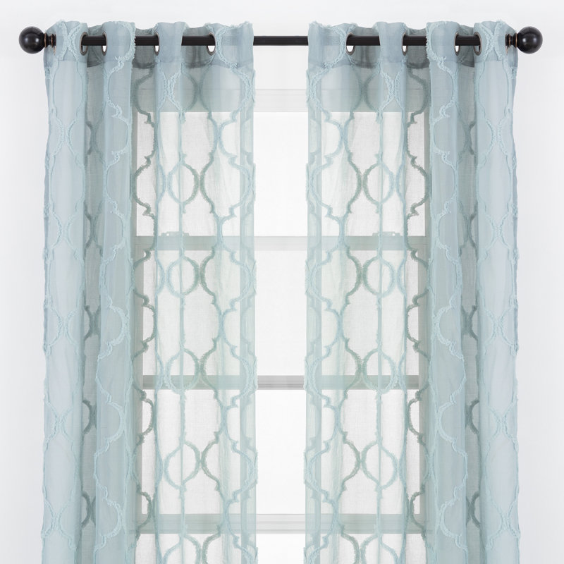 Paire de rideaux transparents avec œillets Ashat, Brun clair turquoise, L 52 po x L 84 po