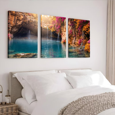 Cascade jardin art sur toile tendue, ensemble de 3 reproductions de peinture à l'huile pour salon chambre à coucher