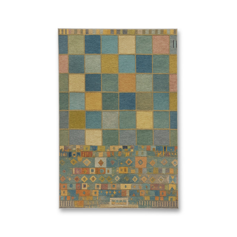 Tapis bleu tissé lavable rétro Mosso, 2 pi 6 po x 4 pi 11 po