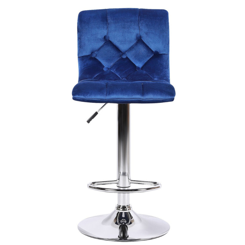 Benoit Swivel Adjustable Height Stools With Velvet Upholstery, Blue