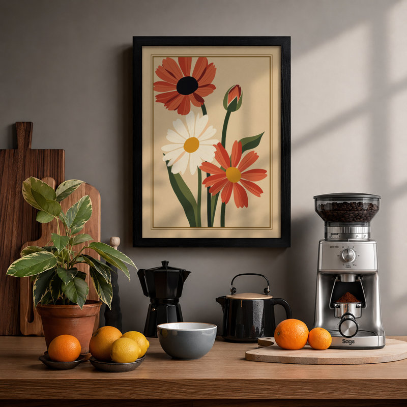 Daisy Specimens Study Botanical - Framed Print, A2 - 59.4 x 42.0 cm, Oak