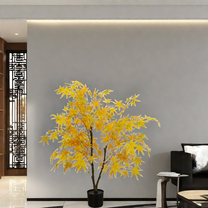 Artificial Maple Tree, Faux Yellow Maple Leaves Silk Maple Tree With Planter