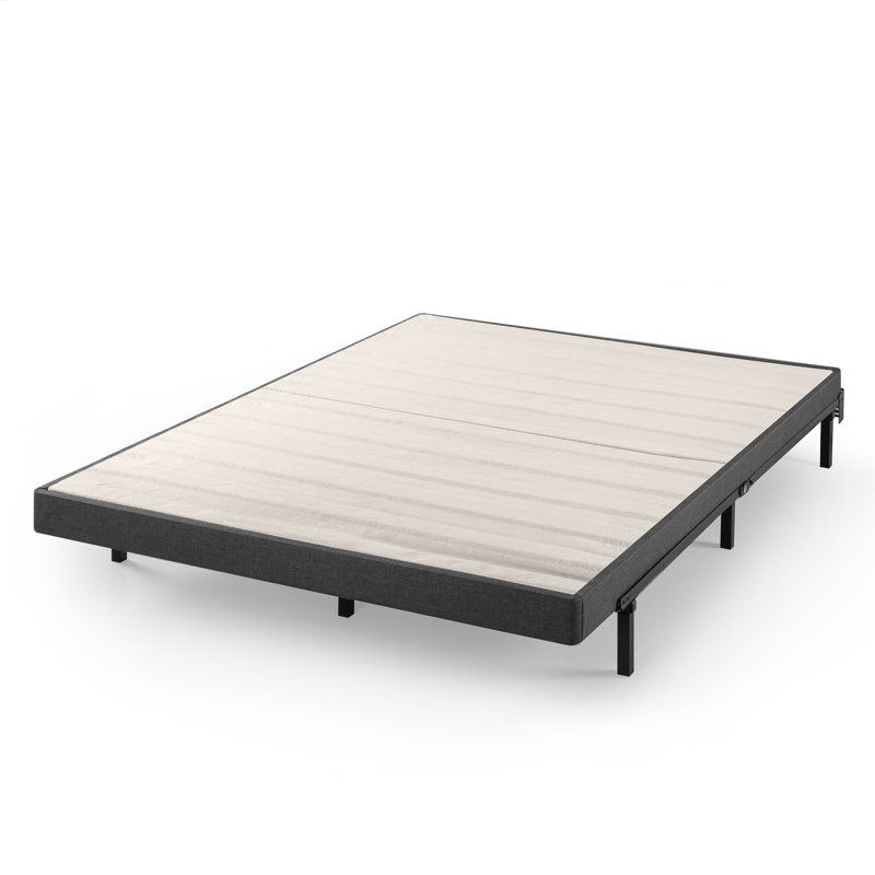 King Size Gray Upholstered Metal and Wood Box Spring