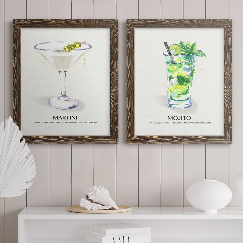 Martini - 2 photos encadrées sur toile tendue, H 31,5 po x l 23,5 po x P 1 po, Cadre noyer