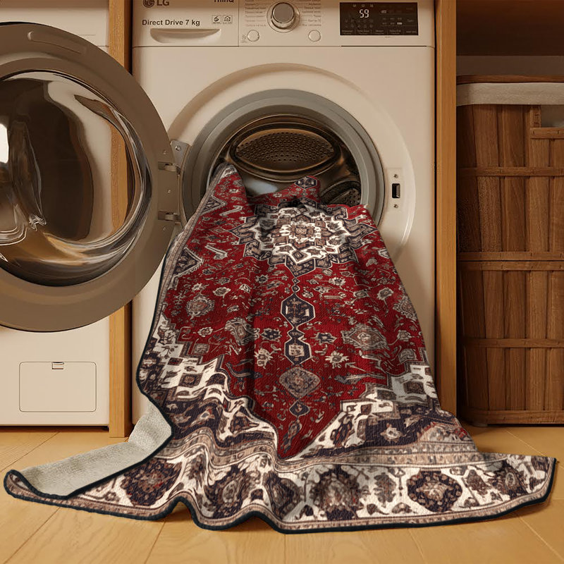 Tapis persan noir lavable à la machine, Carré 3 pi