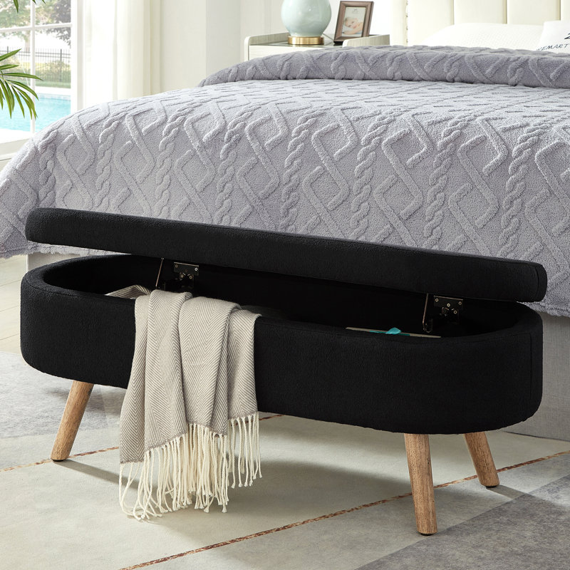 Banc de rangement ovale rembourré, Noir